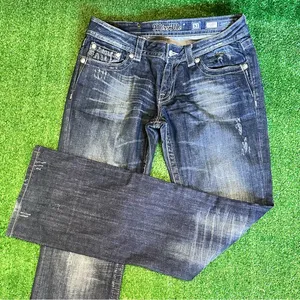 Miss Me Distressed Acid Wash Dark Bootcut Jeans thumbnail 2