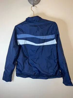 Nike Navy Lightweight Zip Windbreaker Jacket‎ Swoosh Stripe Women’s Medium thumbnail 2