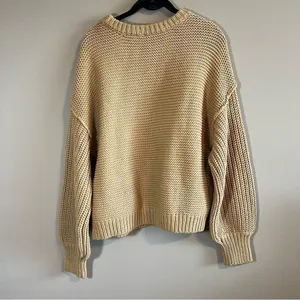 Free People Women’s Dream Cable Knit Tan‎ Sweater Oversized Small thumbnail 10