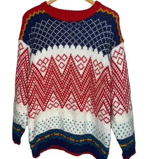 Vtg One Step Up Women's M Sweater Fair Isle‎ Diamond Knit 80s Acrylic Colorful thumbnail 1
