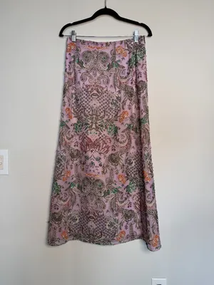 Free People vintage Purple Silk Embellished Floral Long Skirt Size 4 thumbnail 4