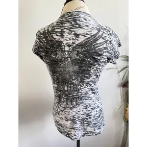 Harley Davidson Womens Black White Space Dye Burnout Graphic V-Neck Tee‎ Sz S thumbnail 2