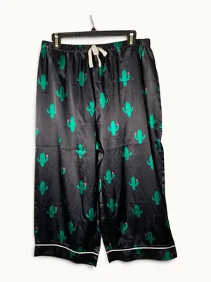 Women’s XL Cactus Pajama Set 2 Piece Satin Short Sleeve Wide Leg Capri PJs thumbnail 6
