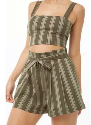 Forever 21 Striped Crop Top & Paper Bag Shorts Set thumbnail 1