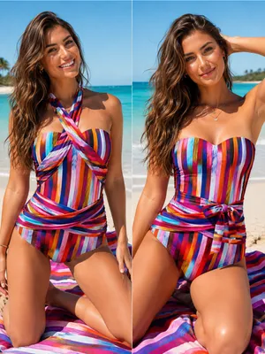 Athena Kaleidostripe Ashlyn One Piece Swimsuit M NWT Convertible Halter thumbnail 2