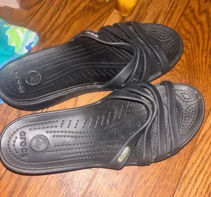 Crocs Rhonda Wedge Sandals Slip-On Strappy Slides Open Toe Black Women's Size 9 thumbnail 1
