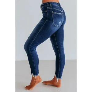 Vervet Darker Blue High Rise Raw Hem Ankle Cropped Stretchy Jeans 32 thumbnail 10