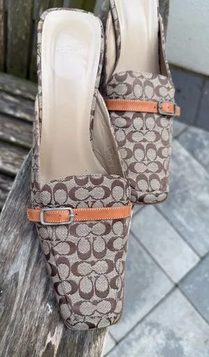 Coach Signature Logo Canvas Gwynne Mules‎ Brown Size 8.5 SEE PHOTOS B thumbnail 1