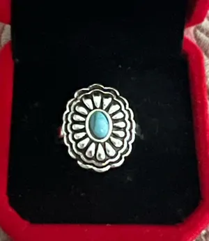Women’s Stainless Steel Silver Faux Turquoise Embellished Ring Size 7 thumbnail 1