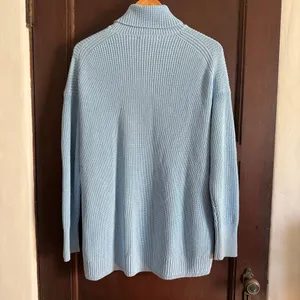 J. Crew | Light Blue Cotton Cashmere Chunky Knit Relaxed Turtleneck | Medium thumbnail 2
