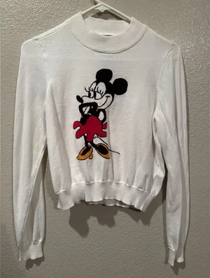 NWOT Disney Forever 21 X vintage Minnie Mouse cropped lightweight Sweater M thumbnail 1