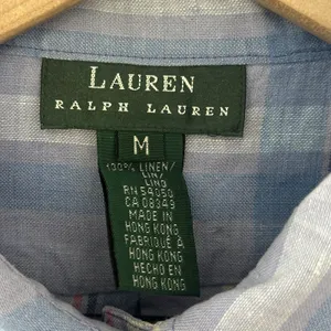 Vintage 100% LInen Lauren Ralph Lauren Button Down Shirt Sz M Plaid Preppy Indie thumbnail 4