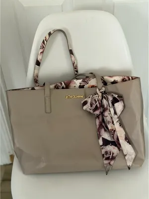 Betsy Johnson Taupe floral scarf tote bag thumbnail 2