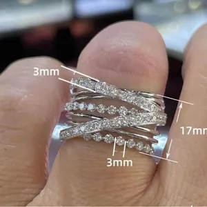White Gold Plated White Cubic Zirconia Cross Ring Set, Size: 7 thumbnail 3