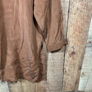 Preston & York Womens M 100% Silk Brown Oversized Button Down Longline Tunic Top thumbnail 3