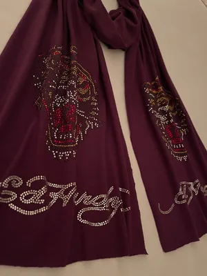 AUTHENTIC Ed Hardy Rhinestone Tiger Scarf - DEEP PURPLE Y2K GRAIL thumbnail 3
