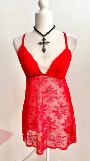 Red Lace Babydoll Top Y2K 2000s Coquette Fairycore Romantic‎ Small thumbnail 1