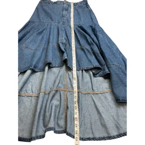 Risen Jeans Blue Denim High Low Tiered Ruffle Maxi Skirt RDS6280 Large‎ thumbnail 7
