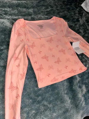 harper&ivy NWT Pink Baby Tee Square Neck Long Sleeve Butterfly’s thumbnail 2