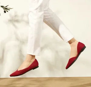 Vivaia Pointed Knit Ballet Flats in Crimson Red thumbnail 1