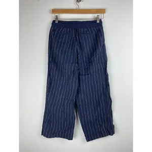 Athleta Linen Pants Womens 2 Bali Wide Leg Cropped Blue Stripe Beachy Pockets thumbnail 7