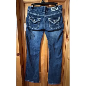 ROCK‎ & ROLL COWGIRL Jeans 28x32 Dark Wash Studded Side Seam Embellished Western thumbnail 2