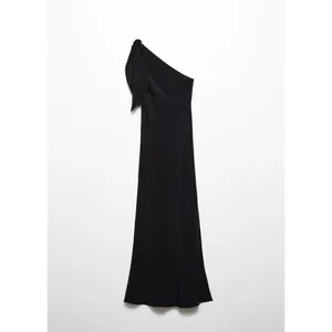 Mango Black Asymmetric Bow Maxi Dress With Slit Xs New $129.99 #758 thumbnail 6
