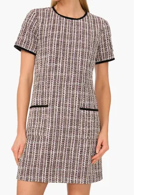 NWT $159 CECE Tweed Shift Dress Time To Shine Rich Black Wool Blend Oversize thumbnail 5