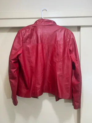 Real Red Leather Jacket Kircilar Size M thumbnail 4