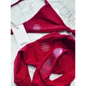 New Quince Cherry Red Knot Tie Bikini Top & V Cut High Leg Bottom Set Medium thumbnail 3
