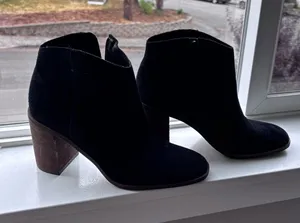 Lucky Brand Black Suede Ankle Booties with Block Heel thumbnail 1