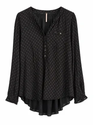 Free People Womens SP Black Floral Print Button Front Hi Low Rayon Blouse Top thumbnail 1