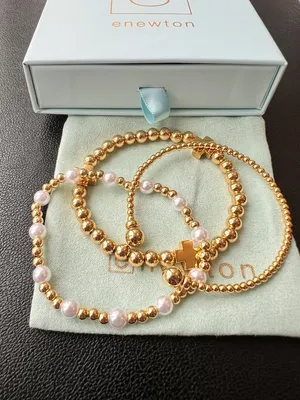 Enewton Women’s Classic Golden Cross & Pearl Bracelets 3 Pcs thumbnail 2