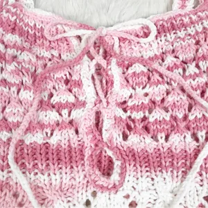 VINTAGE Pink White Handmade Crochet Tank Top Boho Indie Cottagecore Size‎ L XL thumbnail 4