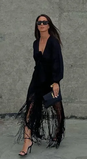 Zara dress midi black linen fringed fringes boho thumbnail 3