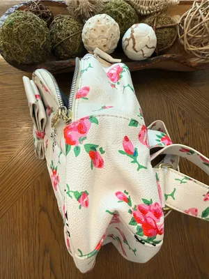 Betsey Johnson Floral Mini Backpack White Pink Roses Bow Purse thumbnail 13
