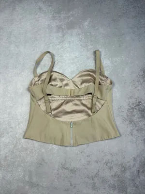 Princess Polly Beige Corset Open Back Crop Top w/ Satin Like Interior & Hook Closure thumbnail 2