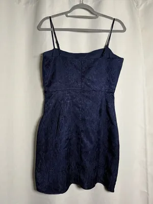 Lucy In The Sky Navy Blue Metallic Jacquard Mini Dress Size Large thumbnail 3