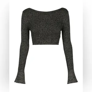 Charlie Holiday Kiara Black Lurex Rib Knit Sweater Long Sleeve Crop Top thumbnail 6