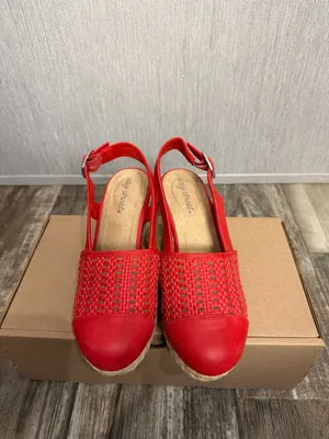 easy street Red Woven Espadrille Slingback Wedge Size 7 thumbnail 7