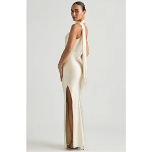 Oh Polly Sheril Asymmetric Scarf-Detail Maxi Dress in Ivory Size 4 New thumbnail 6