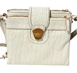 BRAHMIN Mimosa White Crocodile Leather Crossbody Purse Gold Hardware thumbnail 1