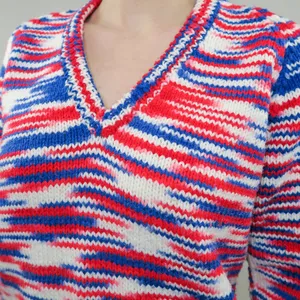 Vintage Handmade Red, White & Blue Knit V Neck Sweater thumbnail 3