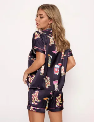 cowboy boot satin pajamas Black thumbnail 2