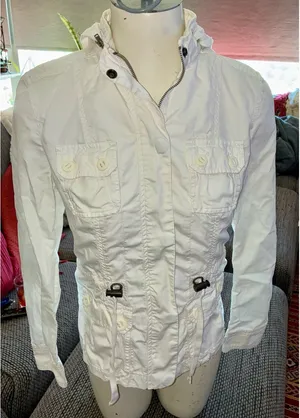 Calvin Klein White Lng-slv Zip-up Jacket W/ Hood, Sz XS thumbnail 1