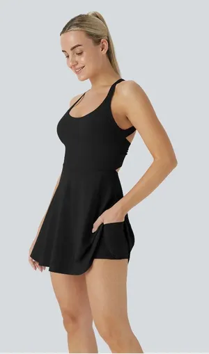 Halara SoftlyZero Airy Backless Twisted InstantCool Dress-Easy Peezy Black L thumbnail 1