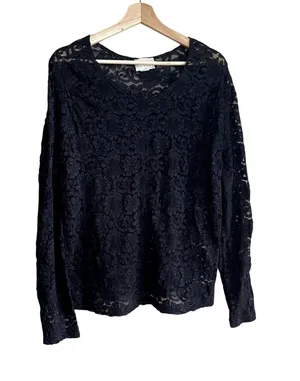Solange sheer lace long sleeved pullover black shirt women's 26/28‎ nylon grunge thumbnail 1