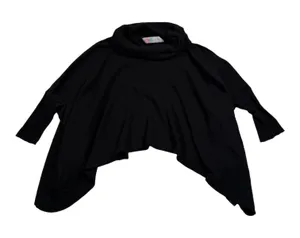 Free People Beach Poncho Sweater Women XS Black Waffle Knit‎ Cowl Neck Boho thumbnail 1