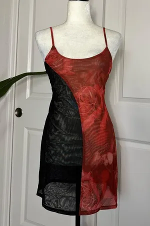 Meshki Two Tone Mesh Mini Dress - Oversized Rose Print thumbnail 3
