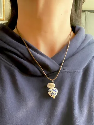 Handmade celestial porcelain heart bead & Czech leaf unique boho fairy whimsical necklace🌙🌀🌟 thumbnail 6